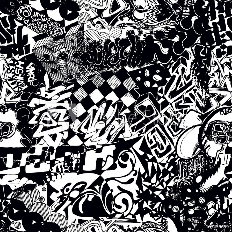 Image de Black and white seamless pattern graffiti sticker bombing